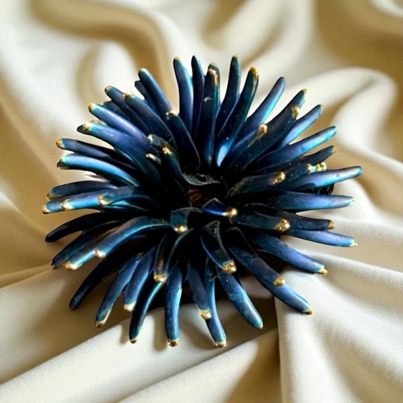 Spiny Starburst Metallic Blue with Gold Tip Brooch Pin - Picture 1 of 9